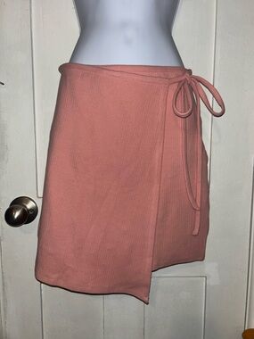 Privacy Please Coral Wrap Mini Skirt